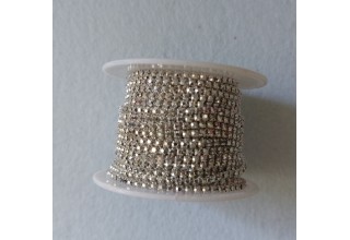 Стразовая цепочка  2 мм SS6 серебро в серебряной оправе, цена за 50 см